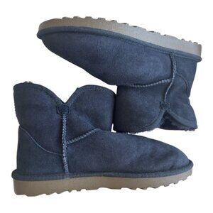 Costco Shearling Wool Booties Women's Size 8 Blue Ankle Boots Flats NWOT